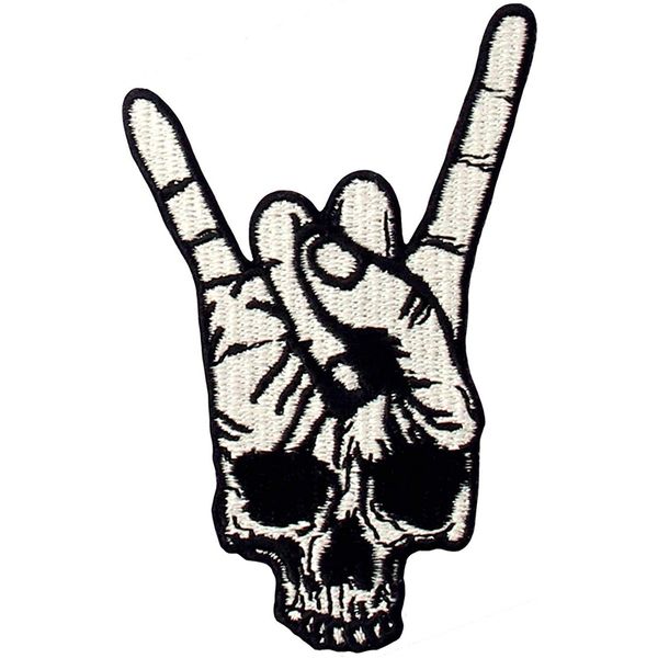 

sewing notions rock and roll skull finger hand embroidery patches for clothing shirts jackets iron on patch, Black