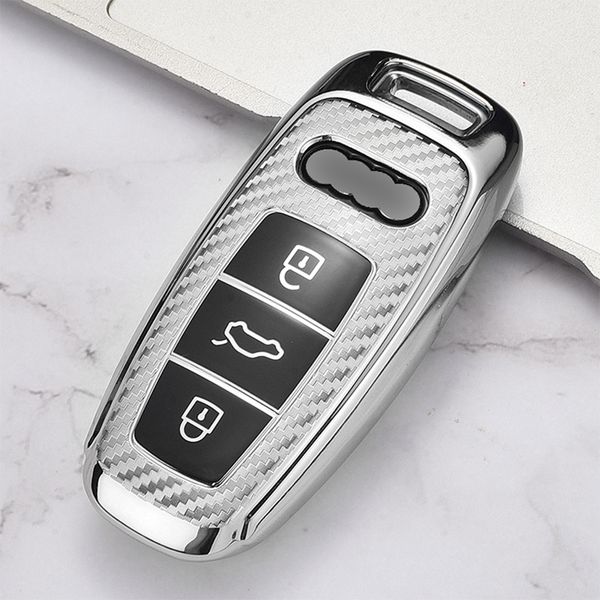 

carbon fiber soft car remote key case protect cover for audi a3 a4 b9 a6 c8 a7 s7 4k a8 d5 s8 q7 sq8 e-tron 2018 2019 2020 2021