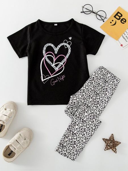 

toddler girls heart & leopard print tee & leggings she, White