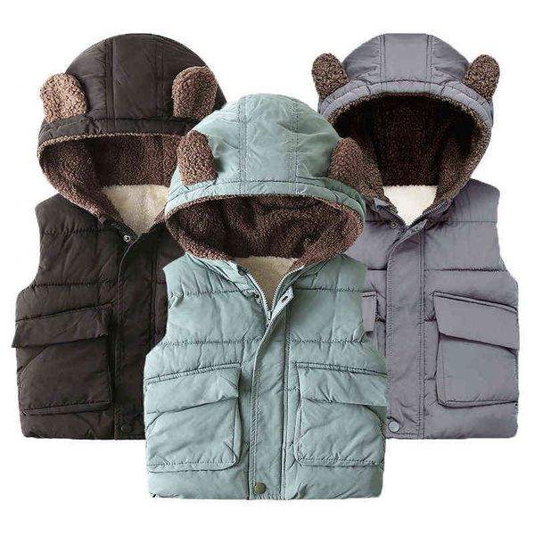 

new warm keep thick winter boys vest plus velvet heavy hooded vest for children birthday christmas gift jacket j220718, Blue;gray