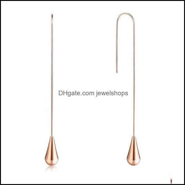 

elegant women long earrings water drop shap fashion geometric rose gold color stainless steel bohemian female gifts dangle delivery 2021 c, Silver