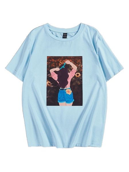 

x justine lamer figure & floral print tee t78i#, White