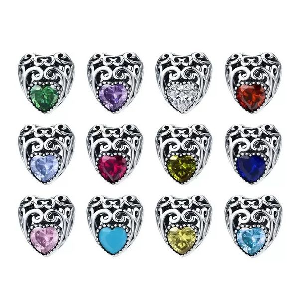 

sterling silver month birthst cubic zircon cz european beads fit charm craft bracelet diy jewelry making, Black