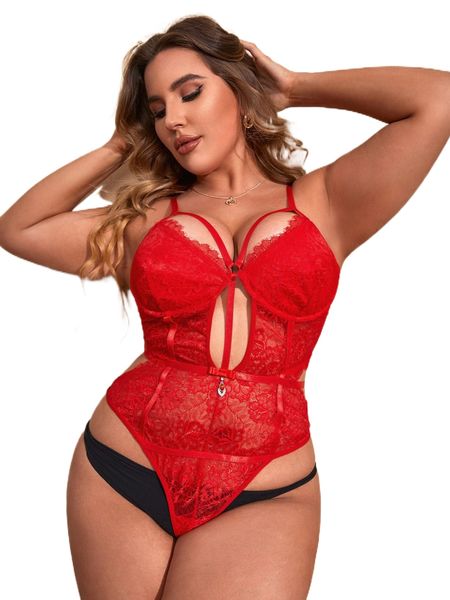 

plus floral lace cut out teddy bodysuit z3w0#, Black;white