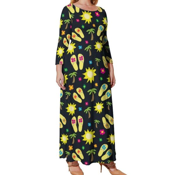 Artı Boyut Elbiseler Tatil Palmiye Elbise Kadın Yaz Time Flip Flops Sevimli Maxi Street Wear Bohemia Uzun Desen Giyim Sizeplus