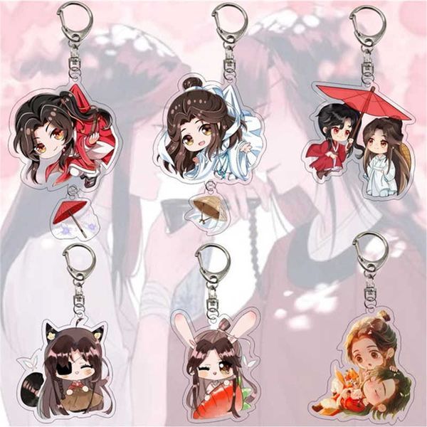 

keychains anime tian guan ci fu keychain acrylic xie lian hua cheng figure chain ring ring for fans friends men jewelry gifts, Silver
