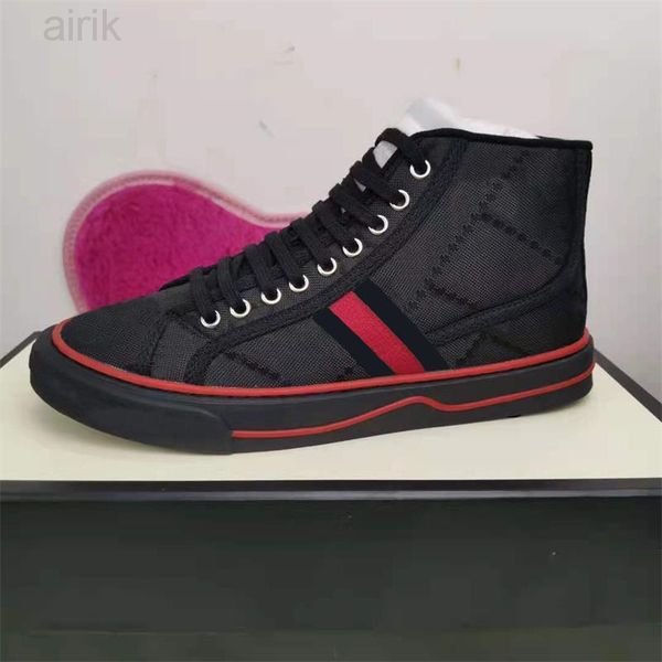 

men grid high sneakers 1977 designer shoes women green red web stripe canvas flats runner trainers rubber shoes, Black