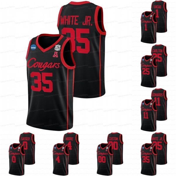

a3740 custom houston cougars 2022 ncaa march madness 75th basketball jersey fabian white jr. jamal shead josh carlton kyler edwards marcus s, Black