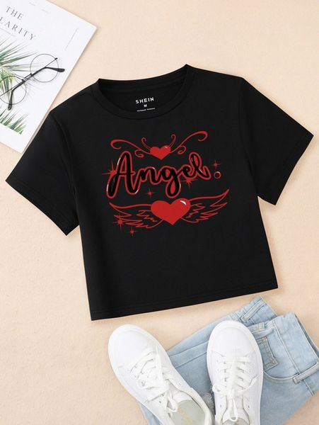 

heart & letter graphic crop tee f4yy#, White