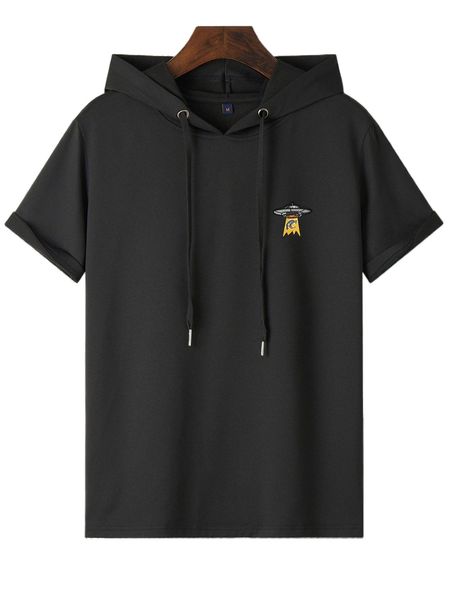 

men ufo print drawstring hooded tee p29f#, White;black