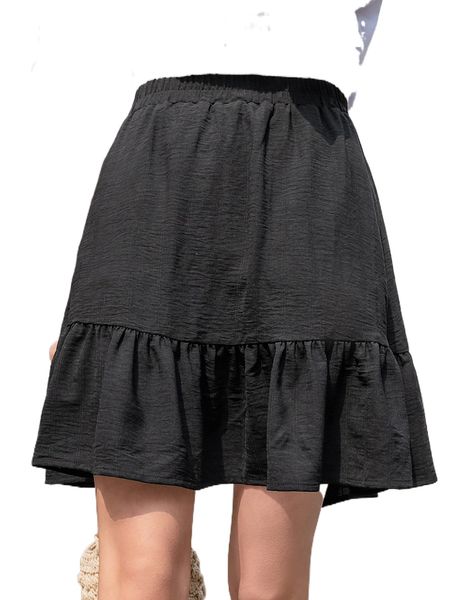 

dazy high waist ruffle hem skirt 94jc#, Black