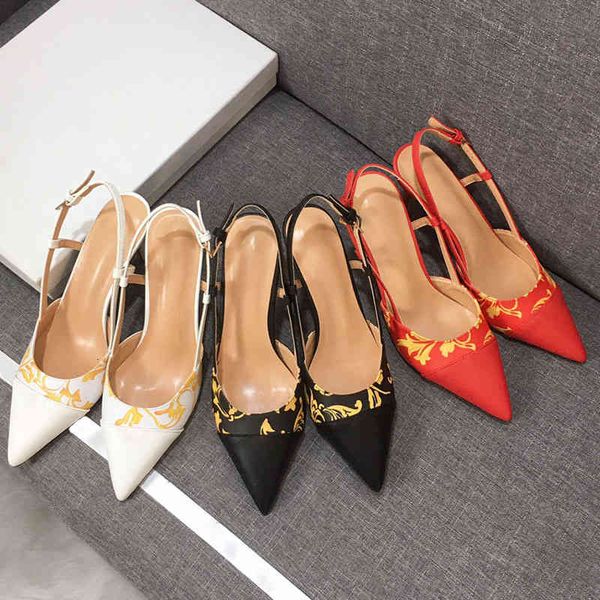 

sandals spring metal button pointed shallow mouth high heels women's thin heel back trip sandals versatile banquet single shoes, Black