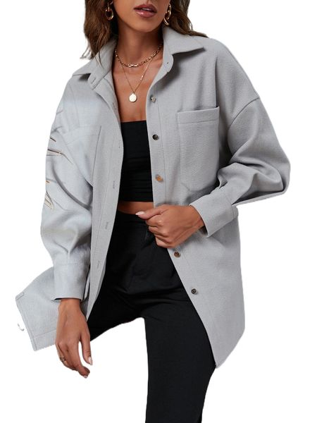 

solid dual pocket drop shoulder coat f6uv#, Black