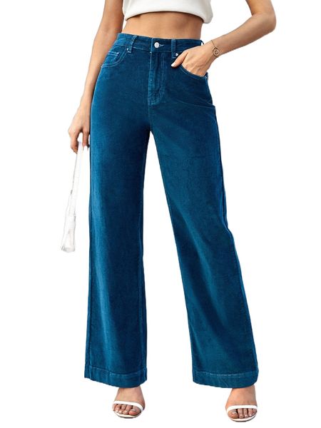 

high waist slant pocket cord pants z6sg#, Black;white