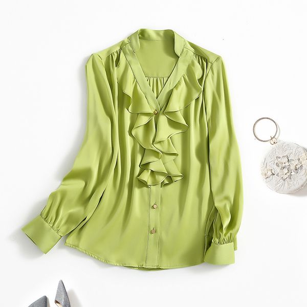 

women's blouses & shirts fungus edge v-neck solid color mulberry silk shirt satin shirt nanyou high-end ladies lufj, White