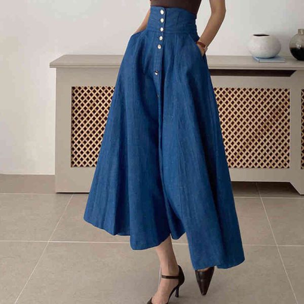 

skirts [ewq] blue casual denim high waist single breasted long half-body skirt women summer all-match denim bottom clothing j8vh, Black