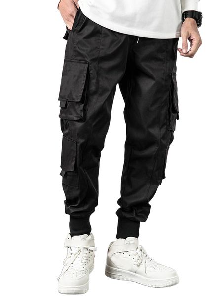 

men flap pocket cargo pants w8tx#, Black