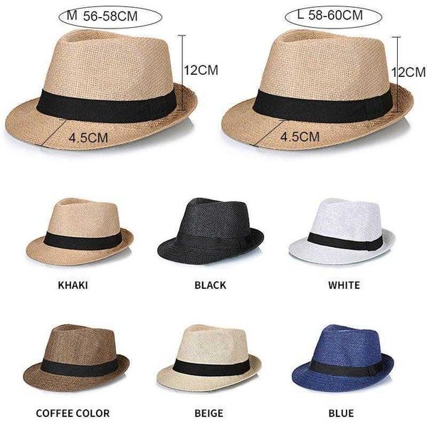 

stingy brim hats 2021 men's summer beach hat linen breathable mens straw fedora panama hats1, Blue;gray