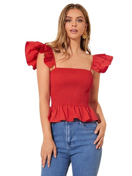 

r.uffle armhole s.hirred p.eplum b4z0#, White