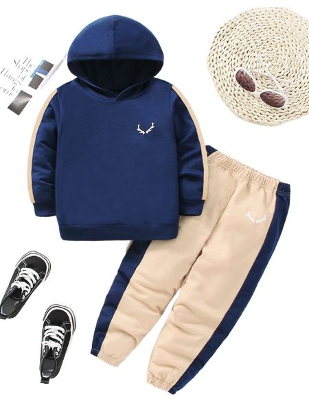 

toddler boys antler print hoodie & sweatpants 40ql#, Black;white