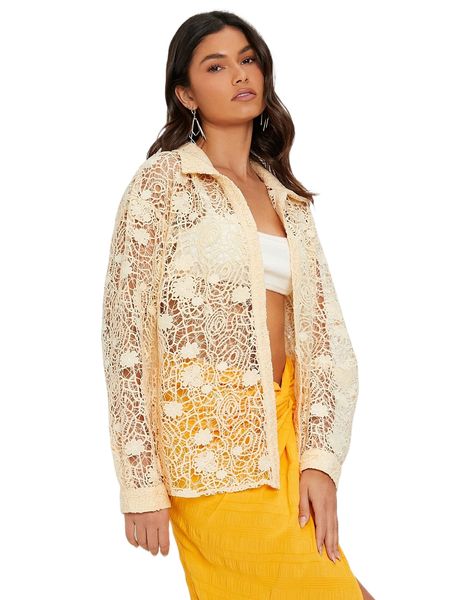 

hollow out drop shoulder lace blouse m8ri#, White