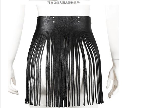 

fashion women tassel leather skirts punk gothic waistband long fringe black high waist belt club party skirt1, Black;brown