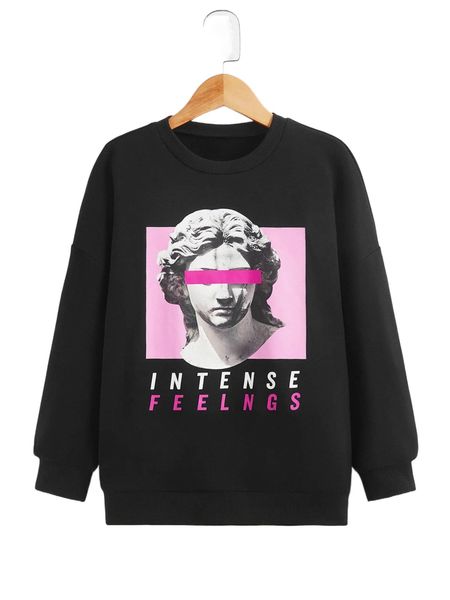 

girls figure & letter graphic drop shoulder sweatshirt e4ey#, Black;white