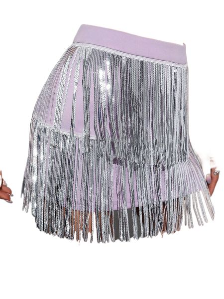 

contrast sequin fringe trim straight skirt y7fs#, Black