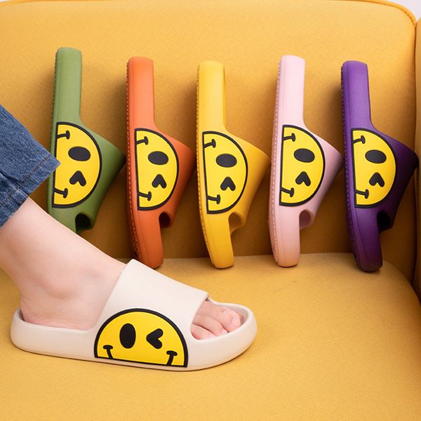 

sandals shoes indoor bathroom slippers female thick non-slip cartoon smiling face slippers female summer indoor couple slippers, Black