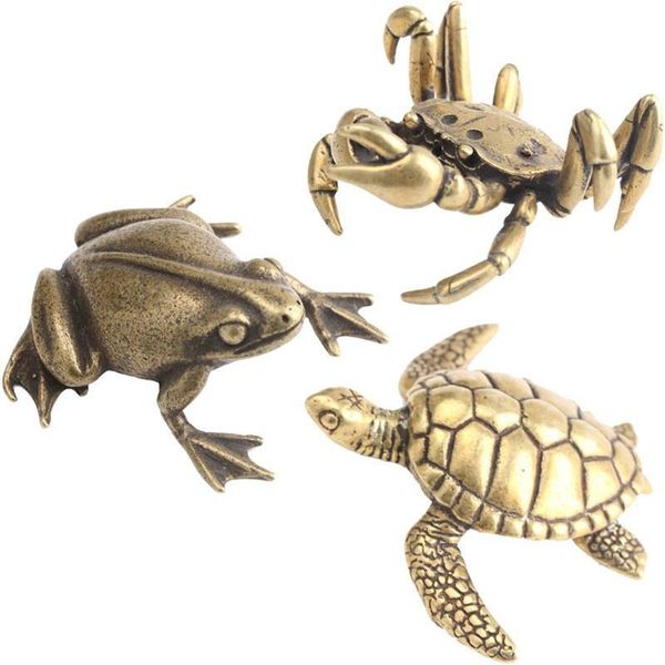 Decorações de interiores Vintage Brass Crab Frog estátua Ornamentos