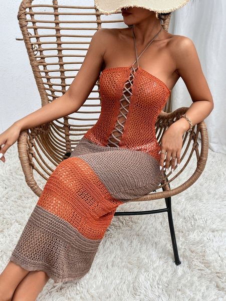 

knitted lace up cover up o1hw#, White;black