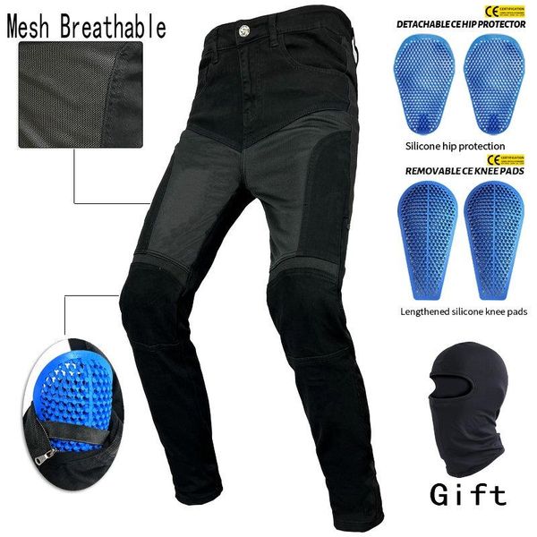 Pantaloni da equitazione per motociclisti jeans estate in rete motosessuali per ingranaggi protettivi con cintura elastica fissata