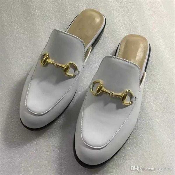 

2022 women genuine leather slippers scuffs ladies horsebit fashion chain shoes plus size 35-42 embroidery shoes, Black