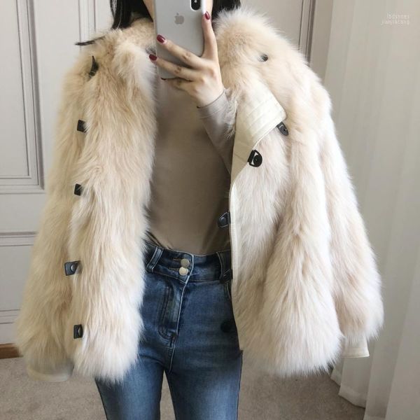 

women's fur & faux real loose overcoat winter warm coat rf4, Black