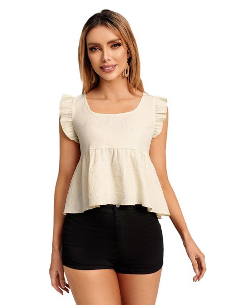 

ruffle trim peplum blouse g87z#, White