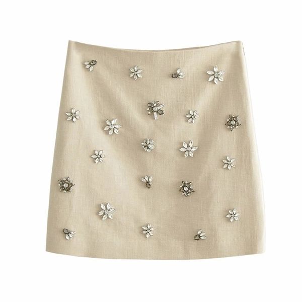 

bbwm women street solid diamond decoration mini skirt casual ladies streetwear slim high waist chic skirts 220401, Black
