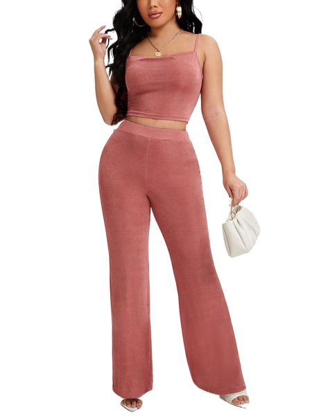 

sxy draped front cami & wide leg pants m20k#, White