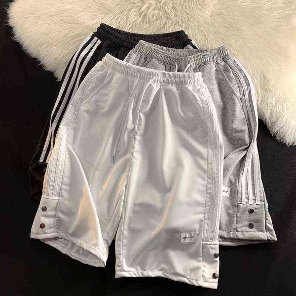 

men's shorts summer striped breasted shorts men's thin loose outer wear straight quarter pants basketball casual large, White;black