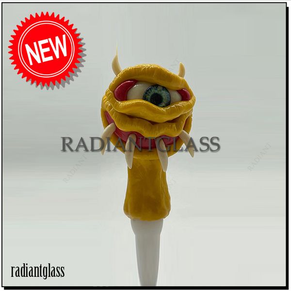 Cachimbo de mão amarelo Cachimbo de fumo de vidro de 4 polegadas 3D Monster Design Spoon Pipes brilhante Novidade acessório de fumaça atacado