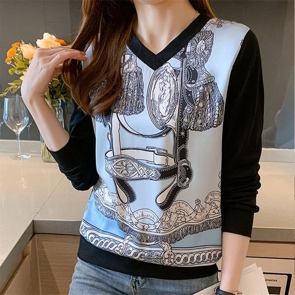 

fashion women's tshirt casual printing t shirt basic bottoming shirts ladies v-neck long sleeve tee shirt 220408, White