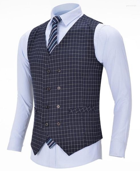 Herrenwesten Herren Navy Business Weste Plaid Slim Fit Tweed Wolle Einreiher Baumwolle Smoking Weste für formelle Hochzeit Bräutigam Guin22