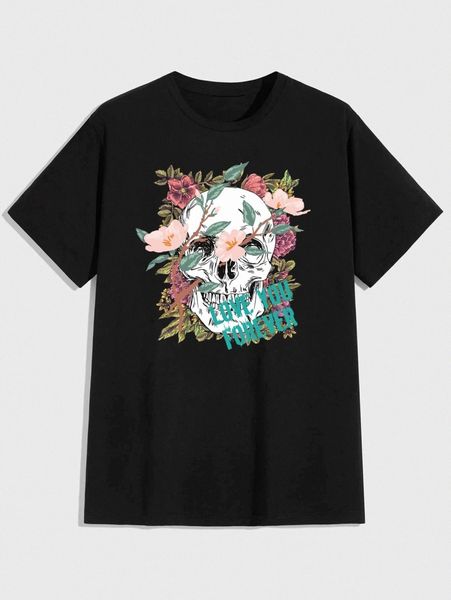 

romwe guys skull & floral graphic tee 775c#, White;black