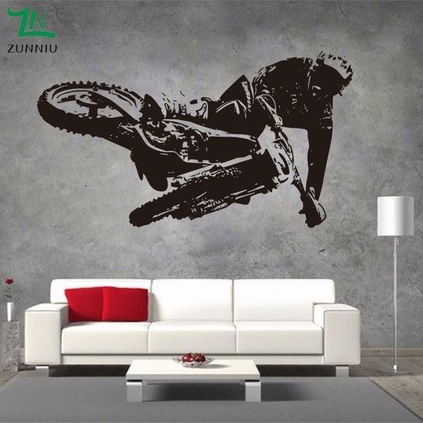 Adesivo de parede de corrida de motocicleta vinil mural sala de estar quarto fundo decorativo meninos art y200103