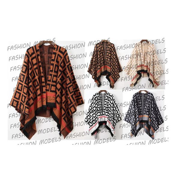 

womens cape classical womans cloak with f logo printed high quallity autumn spring winter cardigan size design knitting fringe decoration, Black