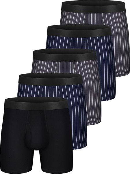 

men 4pcs striped print boxer brief with 1pc solid boxer brief o1yn#, Black;brown