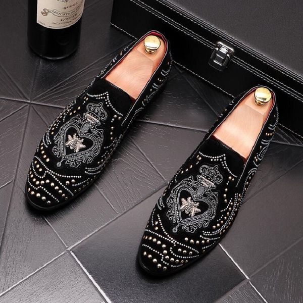 

mens british rivets embroidery flats dress gentleman shoes male wedding homecoming evening footwear social masculino da39, Black