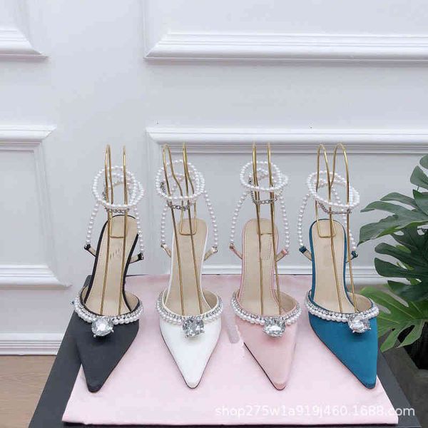 

sandals spring and summer fashion pearl high heels pointed leisure thin heel ankle trip sandals women, Black