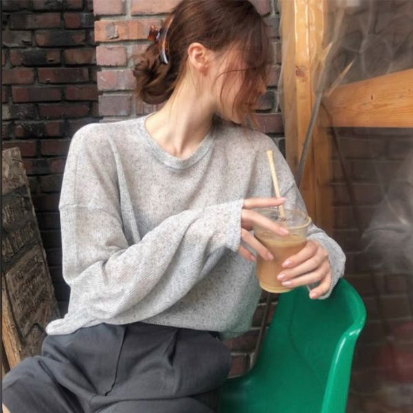 

women's knits & tees designer 2022[]han dong damen early autumn new snowflake cotton hemp thin long sleeve sweater t-shirt female rojk2, White