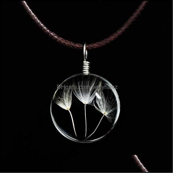 

pendant necklaces pendants jewelry wish necklace real dandelion crystal glass round sier chain for women girl wholesale drop delivery 2021, Silver
