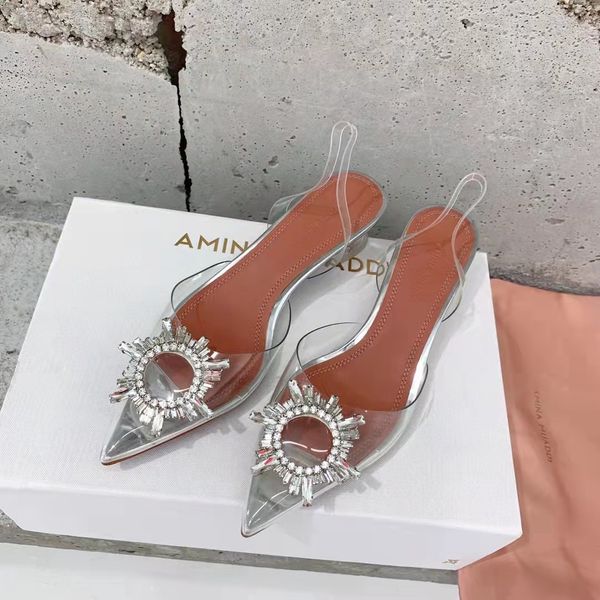 

perfect quality amina italy muaddi pumps begum glass shoes transparent pvc crystal slingback mules heels crystal, Black